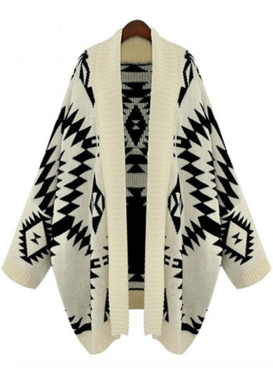 Women's Fashion Geometric Batwing Sleeve Casual Knitted Cardigan Sweater